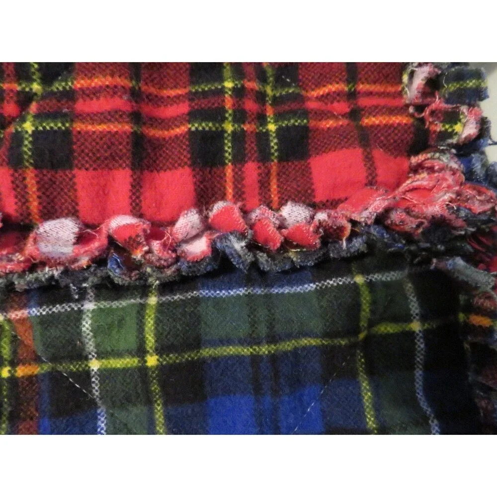 Flannel Rag Quilt With Batting, 50x64,Red, Blue, Black Plaid